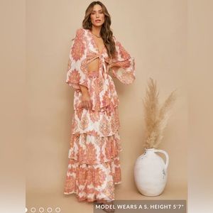 Vici Veronica Paisley Metallic Tiered Maxi Skirt